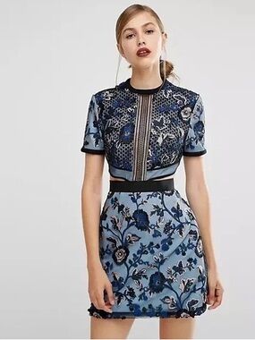Self-Portrait Blue Embroidered Cut Out Dress